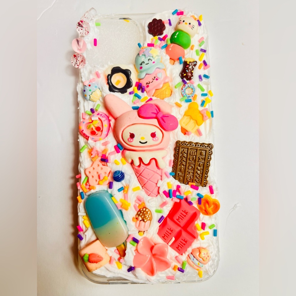 Kawaii Ice Cream Sundae Decoden Phone Case — Pastel Multicolor Handmade - Picture 4 of 7